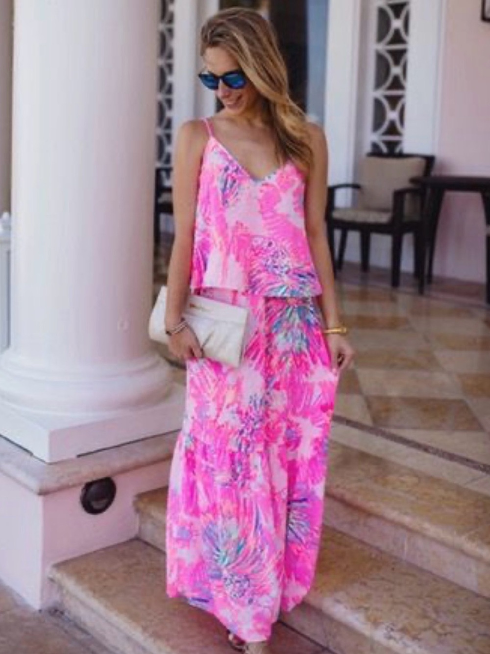 Lilly Pulitzer crop top and matching tiered maxi skirt set